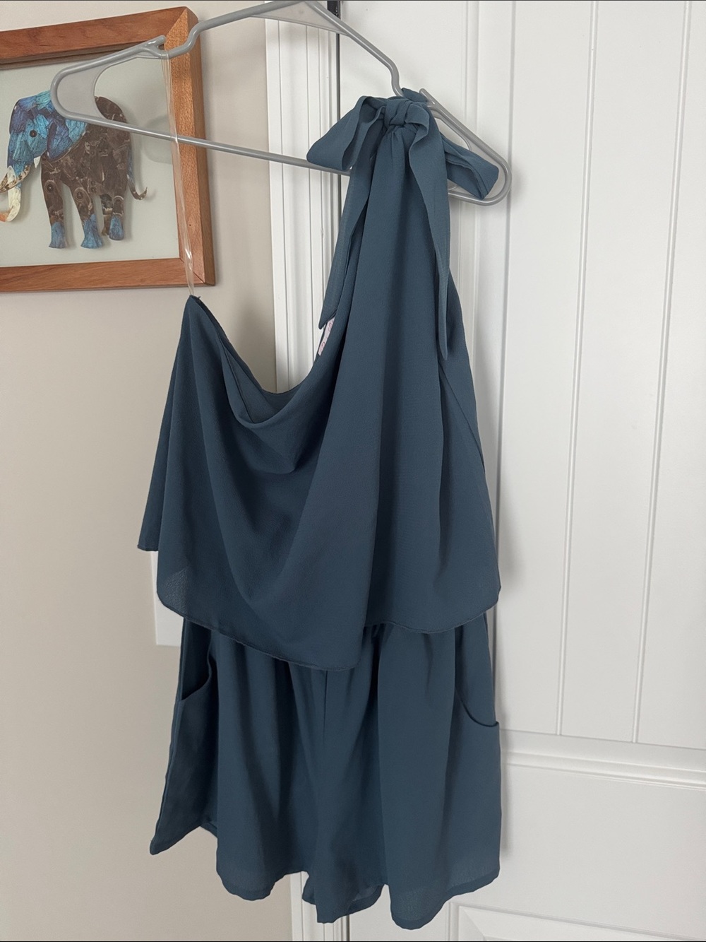 Blue Halter Tiered Romper